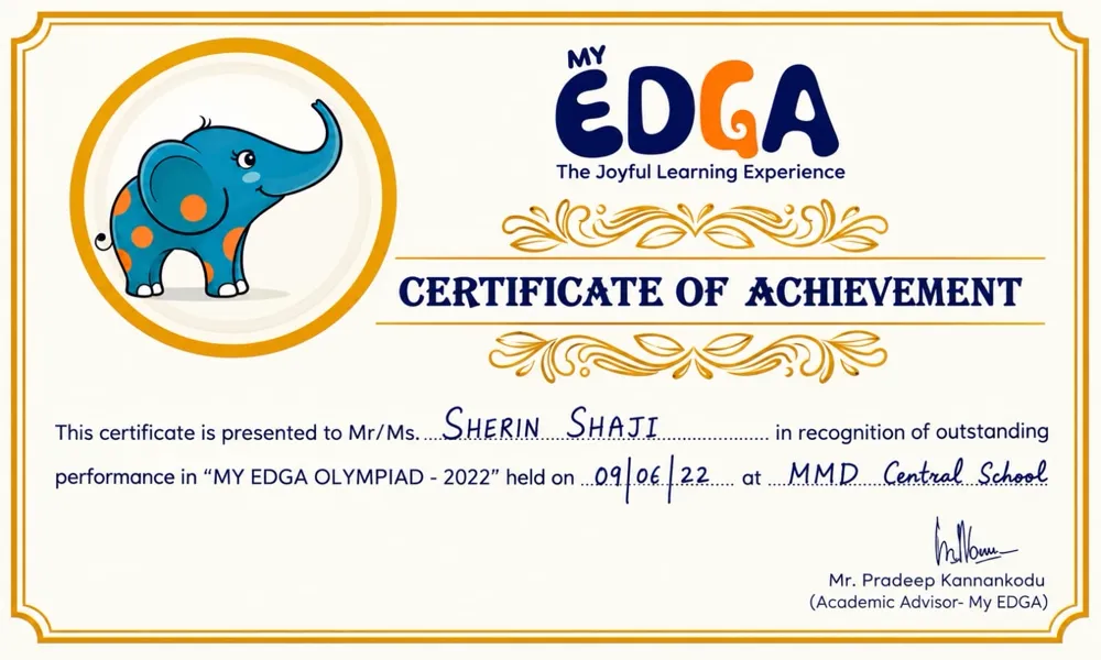 MY EDGA Olympiad 2022 — Certificate of Achievement